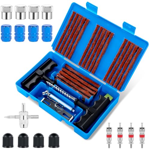 Romon Reifenreparaturset,48PCS Autoreifen Reparaturset, Flicken Satz, Autoreifen Flickzeug Pannenset, Heavy Duty Reifen Reparatur Kit für Auto, Motorrad, LKW, ATV, Traktor, Wohnmobil, SUV