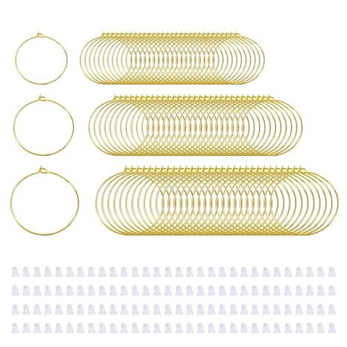 Goiern 120 Stück Creolen Ohrringhaken, Ohrringe Selber Machen, 3 Größen Edelstahl Creolen Rohlinge, Golden Metall Farbe Ohrringe, Machen Hoop Ohrringe mit 120 Stoppern