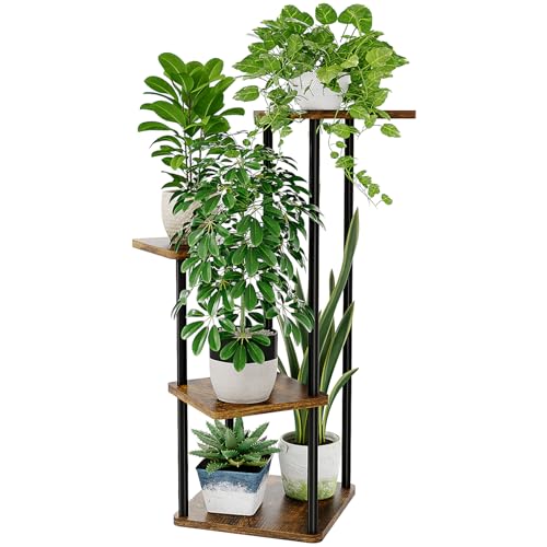 Bamworld Pflanzenständer Blumenständer Metall Schwarz Pflanzenregal Indoor Outdoor mit 4 Etagen Eck Blumenständer für Terrasse, Garten, Balkon, Wohnzimmer, Schlafzimmer (Braun)