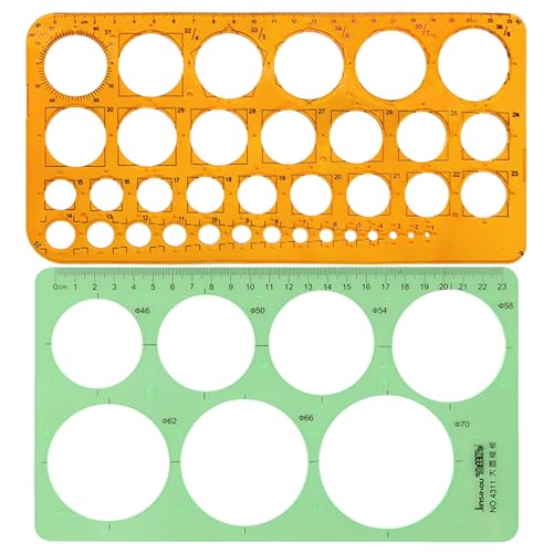 2 Stück Kreisschablone,Lochschablone,Zeichnen Kreis Technisches,Circle Schablone zum Template,Metall Geometrie Kreisschablonen,Stencil Zeichenschablone set,Kreiszeichner Radienschablone Vorlage