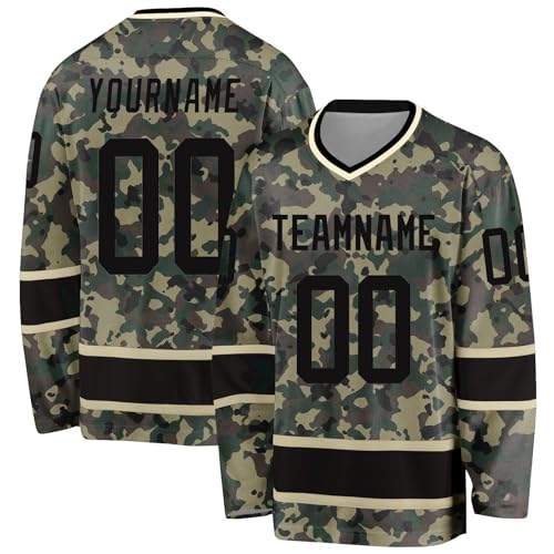 Benutzerdefinierte Hockey Jersey, Camouflage Sport Shirt, Pullover Lange Ärmel, personalisierte Hockey Fans Geschenke für Männer Frauen Jugend Kinder