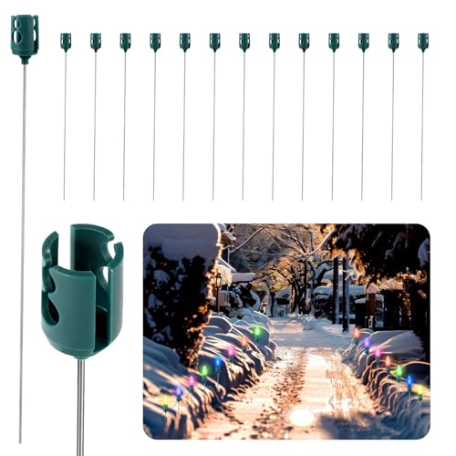 lasuroa 15 Stück Metall-Weihnachtslicht-Erdspieße, 38,1 cm, verstellbare Weihnachtslichthalterungen für Boden, universelle Außenleuchte, Erdspieße für C9- oder C7-Lichtfassungen (grün)