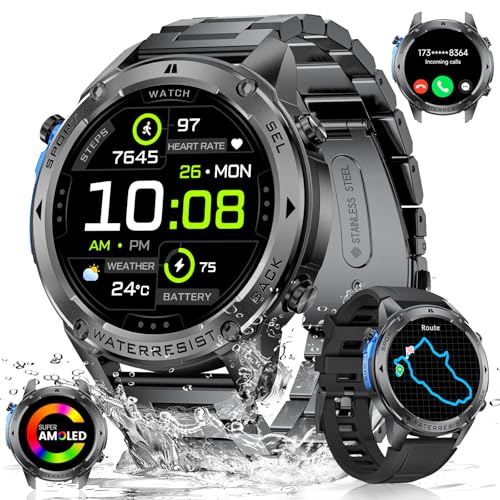 LIGE GPS Smartwatch Herren 1.43‘’Amoled Display, 170+ Sport Modi Smart Watch, 5ATM/IP68 Wasserdicht Smartwatch Schwimmen, Fitnessuhr mit 24/7 Herzfrequenz/Schlafmonitor/Kompass für Android iOS