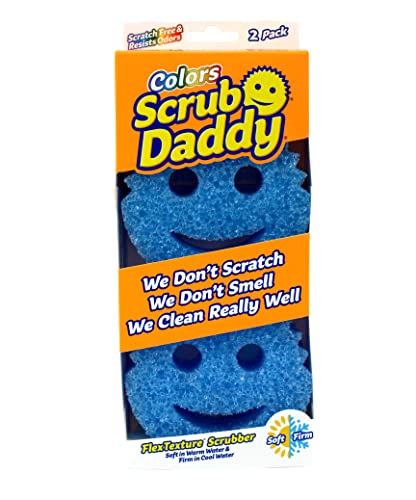 Scrub Daddy Colours Putzschwamm, Smiley Schwamm Küche 2-er Pack Blau, Spülschwamm und Topfreiniger, Radierschwamm Schmutzradierer, Geruchsresistente Spülschwämme, Spülmaschinenfester Reinigungsschwamm