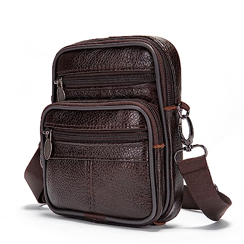 Handy Umhängetasche Leder, Herren Handy Gürteltasche Leder mit Reißverschlüsse, Handy Shulder Bag Leder Herrentasche Bügel Holster Gürtelholster Hüfttaschen Brusttasche Brieftasche mit Gürtelschlaufe