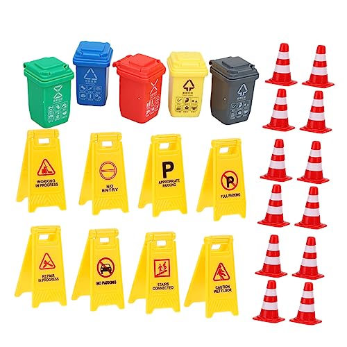 HONITANO 25 Stück Verkehrskognitives Zeichen Klein Ampel Miniatur Party Müll Spielzeugkegel Wir Zapfen Outdoor Modellbaustelle Plastik