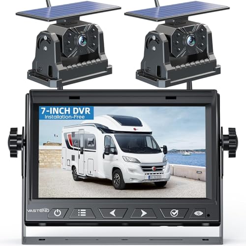 VASTEND Solar Rückfahrkamera Funk, Magnetische Rückfahrkamera Kabellos mit 10000mAh Akk, 7" Drahtlose Rückfahrkamera, IP69 Wasserdichter, DIY Installation, für Wohnwagen, LKW, Wohnmobil(2 Kamera)