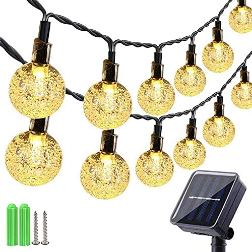 Qedertek Solar Lichterkette Aussen 11M 60 LED Lichterkette Außen Solar Wasserdicht IP65, 8 Modi Solarlichterkette Outdoor mit Kristall Kugeln für Garten, Terrasse, Balkon, Hochzeit, Partys (Warmweiß)