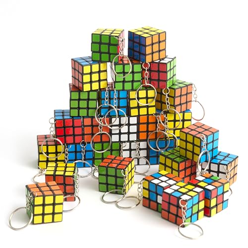 THE TWIDDLERS - 30 Mini-Schlüsselanhänger Puzzle Speed Cube Fidget Toys, 3x3 - Perfekt als Partytütenfüller für Kinder, Schlüsselanhänger Brain Teasers Multipack Klassenzimmer Belohnungen Preise - 3cm