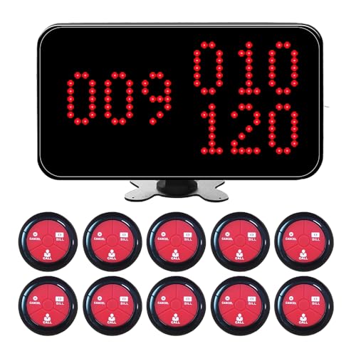 CYSSJF Drahtloses Rufsystem Restaurant Piepser Pager System Rufsystem der Dienstleistung Mit 10 Wasserdichten Ruftasten und 1 Anzeigeempfänger Restaurant-Piepser-System, Krankenhaus, Pflegeheim