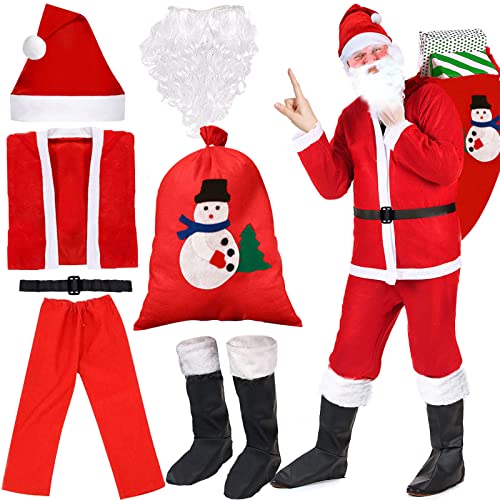 NEMMXUB Weihnachtsmann Herren 7 Stk Set Kostüm für Nikolaus, Nikolauskostüm Weihnachtsmannkostüm - Santa Costume - für Weihnachten Weihnachtsfeier Cosplay - Herren/Erwachsene