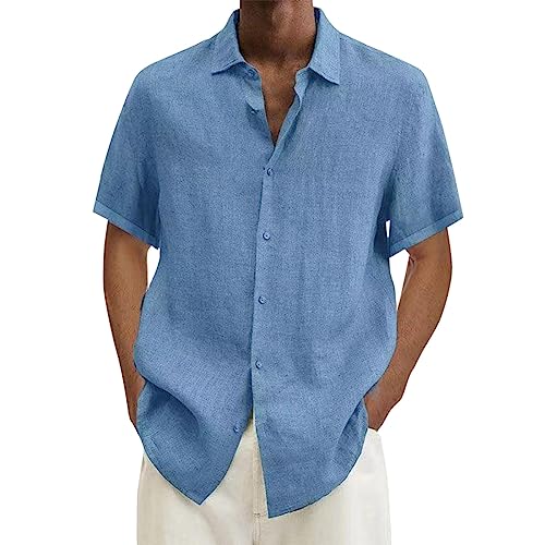 Generisch Herren Hemd Kurzarm Sommer Freizeithemd Regular Fit Casual Strand Shirts WeißEs Hemd Herren 20Er Jahre Klassischer Revers-Stil