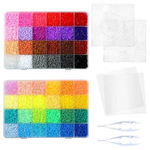 LIHAO 24000 Bügelperlen Set Steckperlen in Sortierbox Kinder DIY Perlen für Bügelperlen Platte als Kinder Geschenk (2,6 mm, 48 Farben)