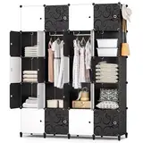 HOMIDEC Kleiderschrank, Tragbarer Regalsystem, 20 Würfel Schrank aus Kunststoff mit 3 Kleiderstange, Schlafzimmerschrank kleiderschrank Weiss für Schlafzimmer,180 x 145 x 45cm