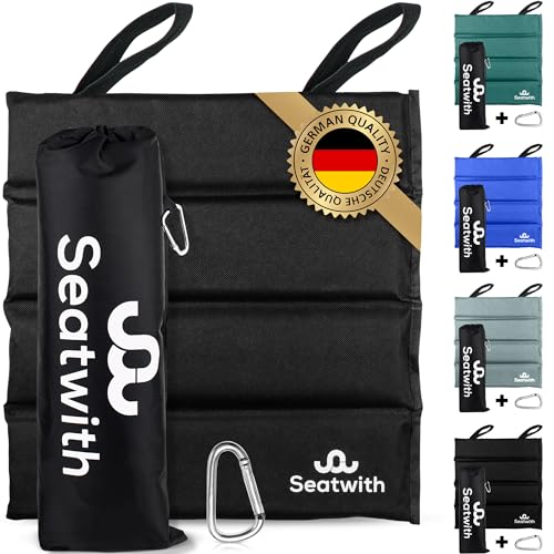 2X Faltbares Iso-Sitzkissen-Outdoor Sitzmatte (35x35cm) mit Tragetasche + Karabinerhacken für idiale Befestigung am Rucksack maximaler Schutz vor Kälte Nässe Schmutz SCHWARZ