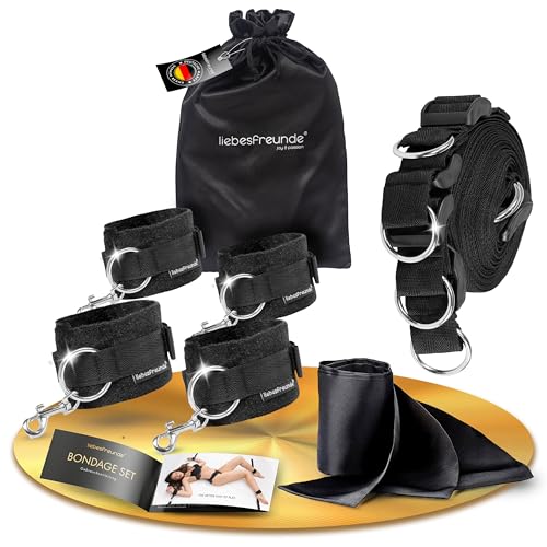 liebesfreunde® Bondage-Set Bett Fesseln Sex-Spielzeug für Paare I Extrem stabiles BDSM Fesselset mit Bettfesseln, Handschellen, Augenbinde