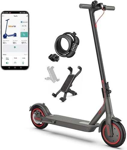 Faltbarer Elektroroller für Erwachsene, 8,5 Zoll / 10,4 Ah Akku der Klasse A, Laufzeit 25~35 km, App-Anschluss, mit Schloss und Telefonhalterung