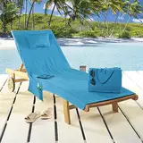 Delindo Lifestyle Frottee Strandliegenauflage Miami türkis mit Taschen und Kissen, Bezug für Gartenliege, faltbar aus 100% Baumwolle, 80x180 cm