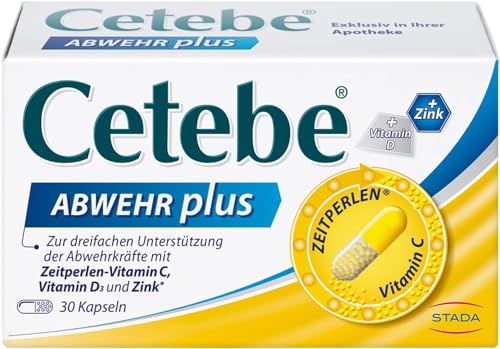 CETEBE Abwehr plus - Nahrungsergänzungsmittel zur dreifachen Unterstützung der Abwehrkräfte mit ZEITPERLEN - Vitamin C, Vitamin D und Zink - 1 x 30 Kapseln