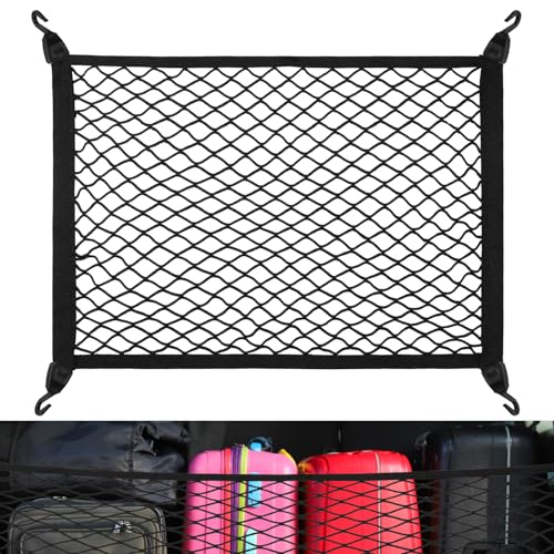 Yimomoyi Gepäcknetz Auto, Kofferraumnetz mit 4 Haken, Kofferraum Netz 60 x 40 cm Erstreckt Sich auf 120 x 80 cm, Gepäcknetz Wohnmobil, Trennnetz Gepäckfixierung, Elastisches Netz für die Meisten Autos