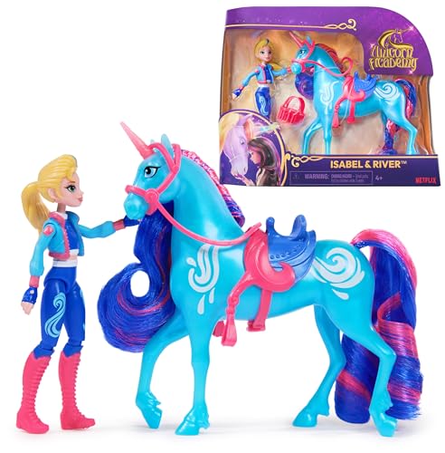 Unicorn Academy Isabel und Einhorn River Set - ca. 12 cm große Originalfiguren zur beliebten Netflix Serie mit Zwei Accessoires und Haarbürste für fantasievolles Rollenspiel, für Kinder ab 4 Jahren