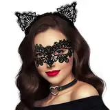 Takmor Venezianische Maske Damen, Spitze Catwoman Maske Maskenball Maske Damen Augenmaske Halloween für Karneval Valentinstag Kostüm Party Nachtclub Gesichtsmaske