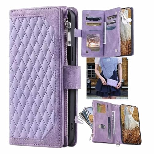 Rnrieyta Miagon für Samsung Galaxy S24 Ultra Crossbody Reißverschluss Hülle,Brieftasche Geldbörse Handtasche Schulterriemen Flip Magnetisch Kartenhalter Ständer PU Leder Cover