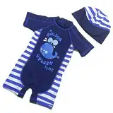 Tyidalin Jungen Badeanzug Einteiler Baby Schwimmanzug UV-Schutz Kinder Badebekleidung Bademode mit Sonnenhut, Blau, 122-128 (Etikette 7)