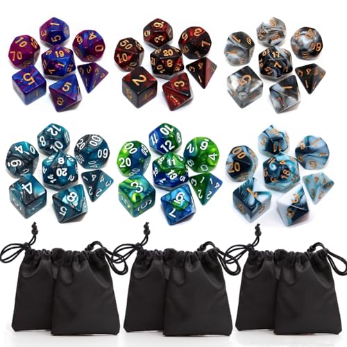 Polyhedral DND Würfel Set, 6Pack Doppelfarben Würfel Sets mit D4 D6 D8 D10 D% D12 D20 Kompatibel mit Dungeons and Dragons D&D RPG MTG Tischspielen (42 Pcs)