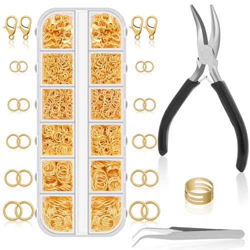 Anezus - 1200 Stück Sprungringe für Schmuckherstellungs-Set, Gold, Schmuckherstellung und Halskettenreparatur, moderner Stil, kleine Größe, nicht faltbar