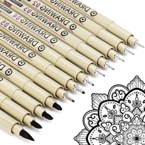 Micro Fineliner Schwarz Stifte Tuschestifte: 12 Schwarzer Pen Set Zentangle Zeichenstifte Manga Zeichnen Lernen Wasserfest Fine Pigment Liner Art Drawing Supplies Micron Technisches Comic Anime Malen