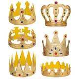 Xthrotsenk 6 Stück Königskrone Geburtstagskrone Goldene Krone mit Edelsteinen König Königin Prinzessin Prinz Krone Geburtstag Kopfbedeckung Goldkronen Rollenspielzubehör