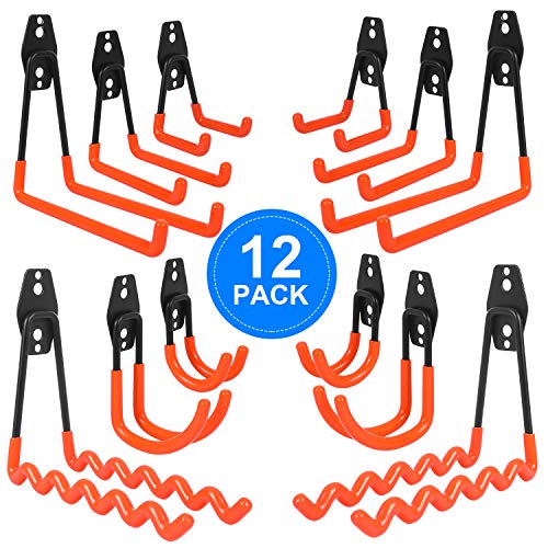 AojSup 12 Stück Wandhaken Garage, Schwerlast Garage Haken, Doppelhaken Garage, Garage Storage Hooks zur Organisation für Leiter, Stuhl, Schlauch, Fahrrädern, Elektrowerkzeugen Sperrigen (Orange)