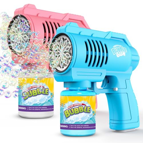 Panacare Seifenblasenpistolen, Seifenblasenmaschine Gun Kinder 4000+ Blasen/Minute mit 130ML Seifenblasenlösung, Blasenspielzeug Geschenk für Kinder/Geburtstag/Party, Bubble Gun (Pink+Blue)