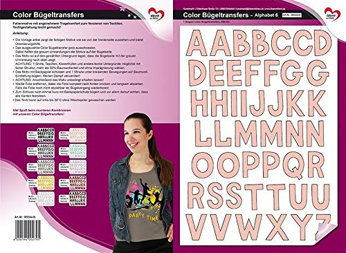 Ideen mit Herz Color Bügeltransfers, DIN A4, ABC, Alphabet | Buchstaben auf Transfer-Folien für Textilien wie T-Shirts | Transfer-Bilder schnell & einfach aufbügeln | DIY Textildesign (lachs)