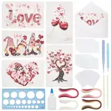 WEBEEDY 20 Set DIY Valentinstag Papier Quilling Kit Für Erwachsene Handgefertigt 5 Stile LIEBE Herz Grußkarten Bastelset Mit Werkzeug Und Anleitungstutorial Für Jubiläum Hochzeit