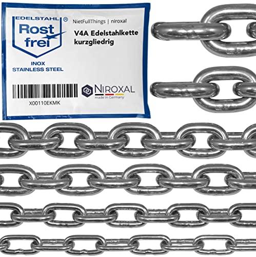 100cm = 1 meter 3mm starke Schaukel Ketten Meterware V4A Eisenkette kurzgliedrig am Stück Absperrkette A4 DIN 56856 Kette Edelstahl DIN 766 rostfreie Stahlkette Edelstahl Kette Metall 1m