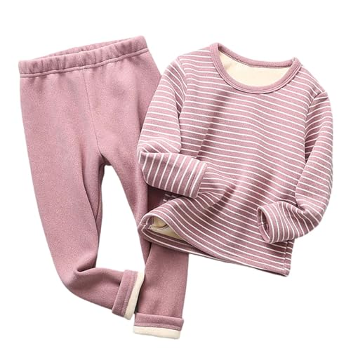 XINYUNZU Mädchen Langarmshirt Gestreift mit Thermohose Kinder Kleidung Set Thermo 2 Teiler Hausanzug Thermounterwäsche Casual Klamotten Fleece Bekleidungssets Outlet Angebote Rosa 3 Jahre