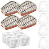 6001 Filter für Atemschutzmaske Set, Filter gegen Organische Dämpfe Set, Baumwollfilter Filters, 60 Filterbaumwolle + 4 Filter und 4 Abdeckkappen für Handwerker, Heimwerker, Farbspritz