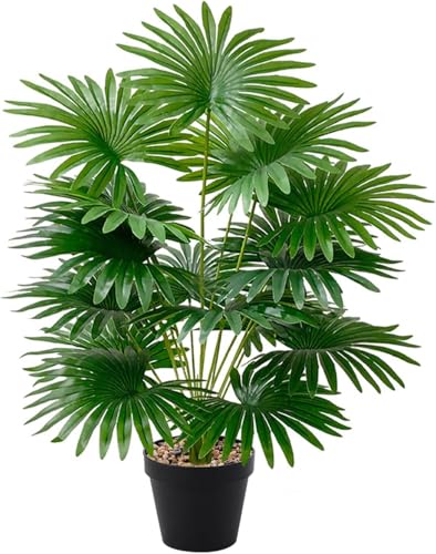 Vmhkjo Kunstpflanzen Groß 75cm Hoch 18 Zweige Grünpflanzen im Topf Künstliche Pflanzen Wie Echt Outdoor Tropical Hawaii Grün Fake Plant für Schlafzimmer Büro Garten Hochzeit Party Deco