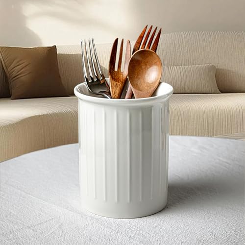 Utensilienhalter Küche,Küchenutensilienhalter Keramik für Küchentheke,Relief Behälter für küchenutensilien,Arbeitsplatte Aufbewahrung,Keramik-Utensilienbehälter für Heimdekoration-Weiß-13.4*10.8cm