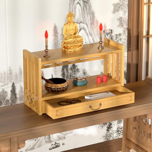 DRFGHK Persönlicher Schrein, Altartisch, Buddha-Nische, Altarschrank, 3-stufig mit Schublade, Natur, Walnuss, 27,1 * 9,8 * 11 Zoll