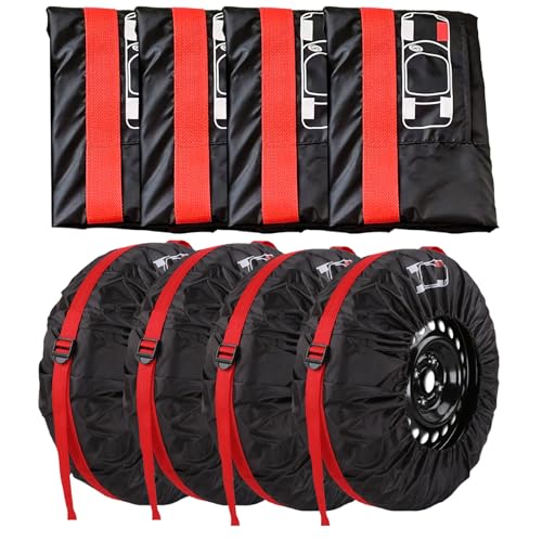 JXAXD 4 Stück Reifentasche Set 19-23 Zoll Reifenaufbewahrung Waterproof Staubdicht Reifenbezug, für Reifen sauberen Transport und Lagerung (Durchmesser 80 cm), Rot