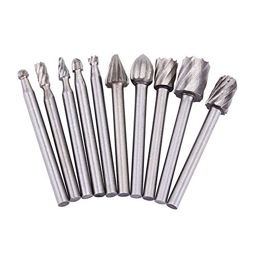 10 Stück Lätzchen, 10 Stück Fräser aus Hochgeschwindigkeitsstahl, rotierende Feilen, Hochgeschwindigkeitsstahl, rotierend, Holzschnitzwerkzeug, Rundschaft, 3 mm, Holzbearbeitung, Skulptur-Werkzeug