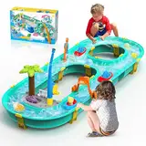 Gerbala Wassertisch Spielzeug für Jungen und Mädchen 3+ Jahr, Wasserbahn Kinder Draußen mit 6 Tierfiguren, 2 Booten und Angelrute, Wassertisch Kinder Outdoor für Balkon, Sandstrand, Wiesen