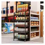 Snack-Regal im Supermarkt 5-stufige Supermarkt-Einzelhandelspräsentationsständer, freistehender Snack-Süßigkeiten-Präsentationsständerwagen aus Metall mit Rädern und 10 Haken, for Convenience Stores