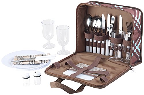 Xcase Picknicktasche: 30-teiliges Picknick-Set für 4 Personen, inkl. Tasche, Teller, Gläser (Picknicktasche 4 Personen, Picknicktasche mit Geschirr, Outdoor unterwegs)