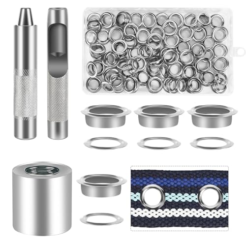 Pavlleen 120pcs Ösen Werkzeug Kit, Ösen Set 12mm, Ösen Scheiben Ösenzange mit 3tlg Werkzeugset, mit Aufbewahrungsbox für DIY Clothing, Zelt, wasserdichte Plane, Leder, Footwear (Silber)