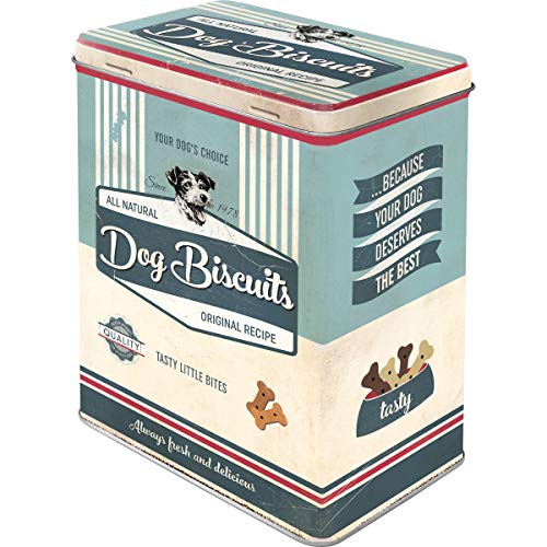 Nostalgic-Art Retro Vorratsdose L, 3 l, PfotenSchild – Dog Biscuits – Geschenk-Idee für Hunde-Besitzer, Große Blech-Dose für Trockenfutter, Vintage Design