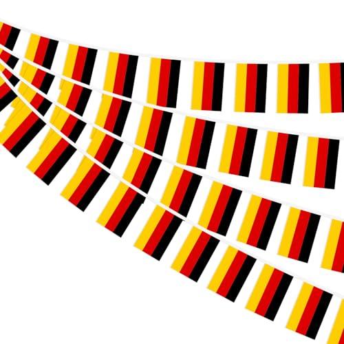 DERAYEE Deutschland Fahnenkette Flaggenkette Wimpelkette,30 Flaggen 14 x 21cm,10m Beidseitig Rechteck Stoff Deutsche Wimpel Girlande für EM Deko 2024,Euro Olympische Party Bar 2024